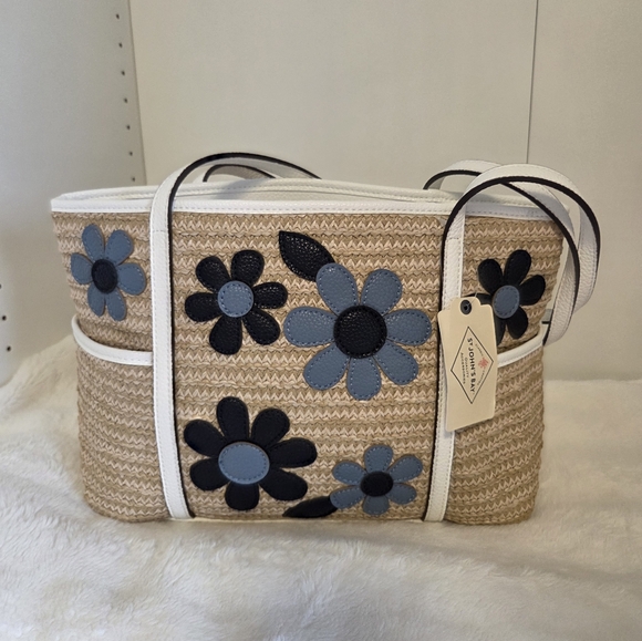 Summer St. John's Bay Tan and Black Tote Bag with Floral Design - Picture 9 of 14